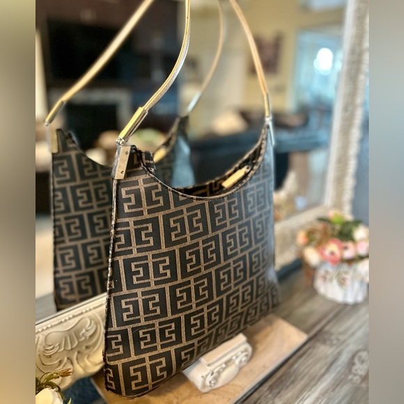 Designer Vintage Shoulder Bag Vachetta Leather & Coated Canvas - Picture 2 of 16